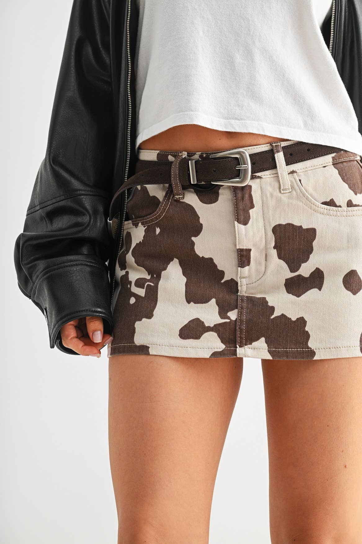 Cow Print Denim Skort