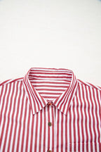 Red Stripe Patched Pocket Side Slit Loose Shirt