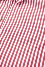 Red Stripe Patched Pocket Side Slit Loose Shirt