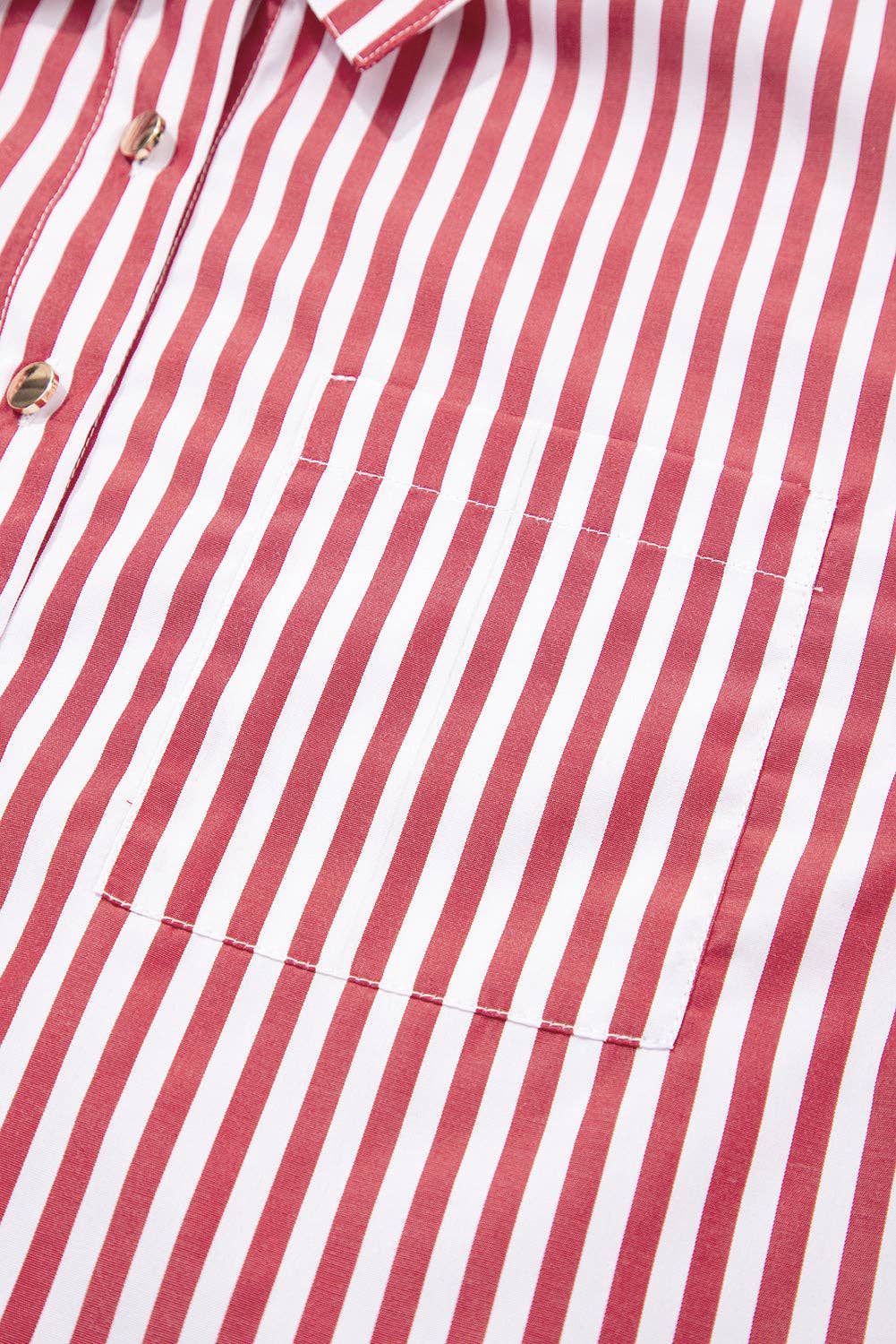 Red Stripe Patched Pocket Side Slit Loose Shirt