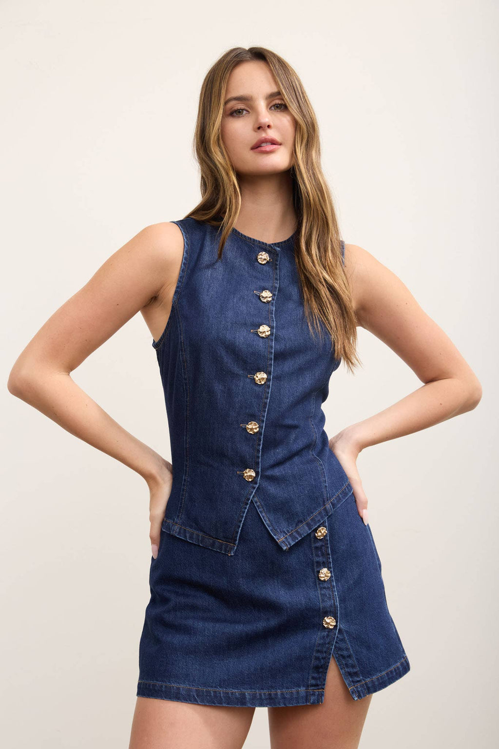 PRE-SALE Gold Button Denim Vest Top