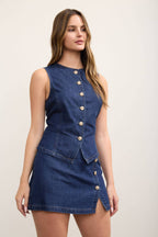 PRE-SALE Gold Button Denim Vest Top