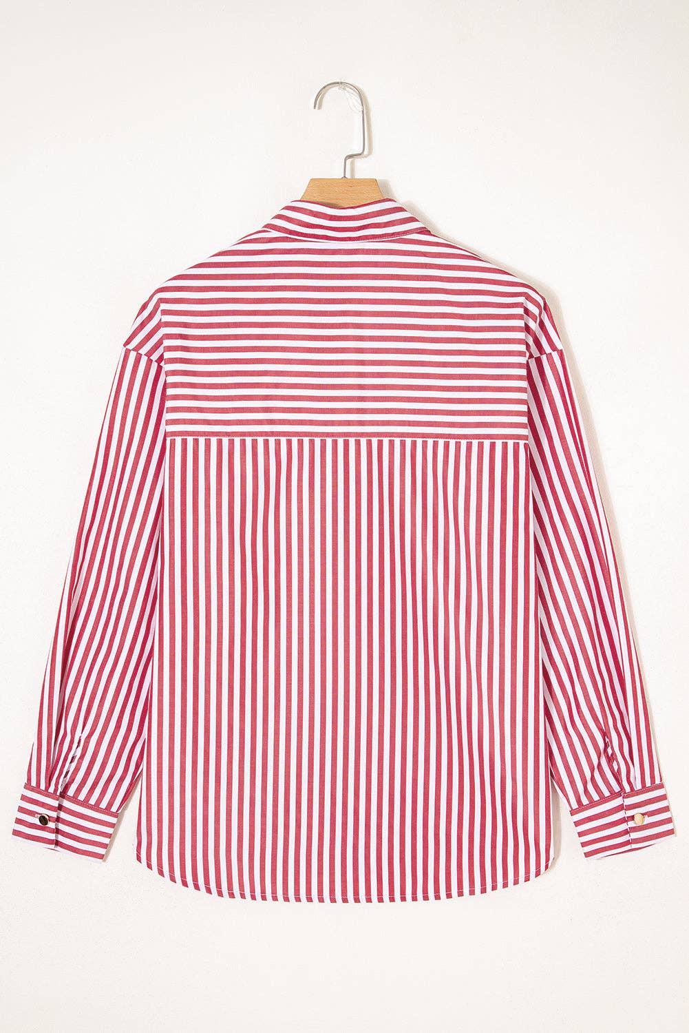 Red Stripe Patched Pocket Side Slit Loose Shirt