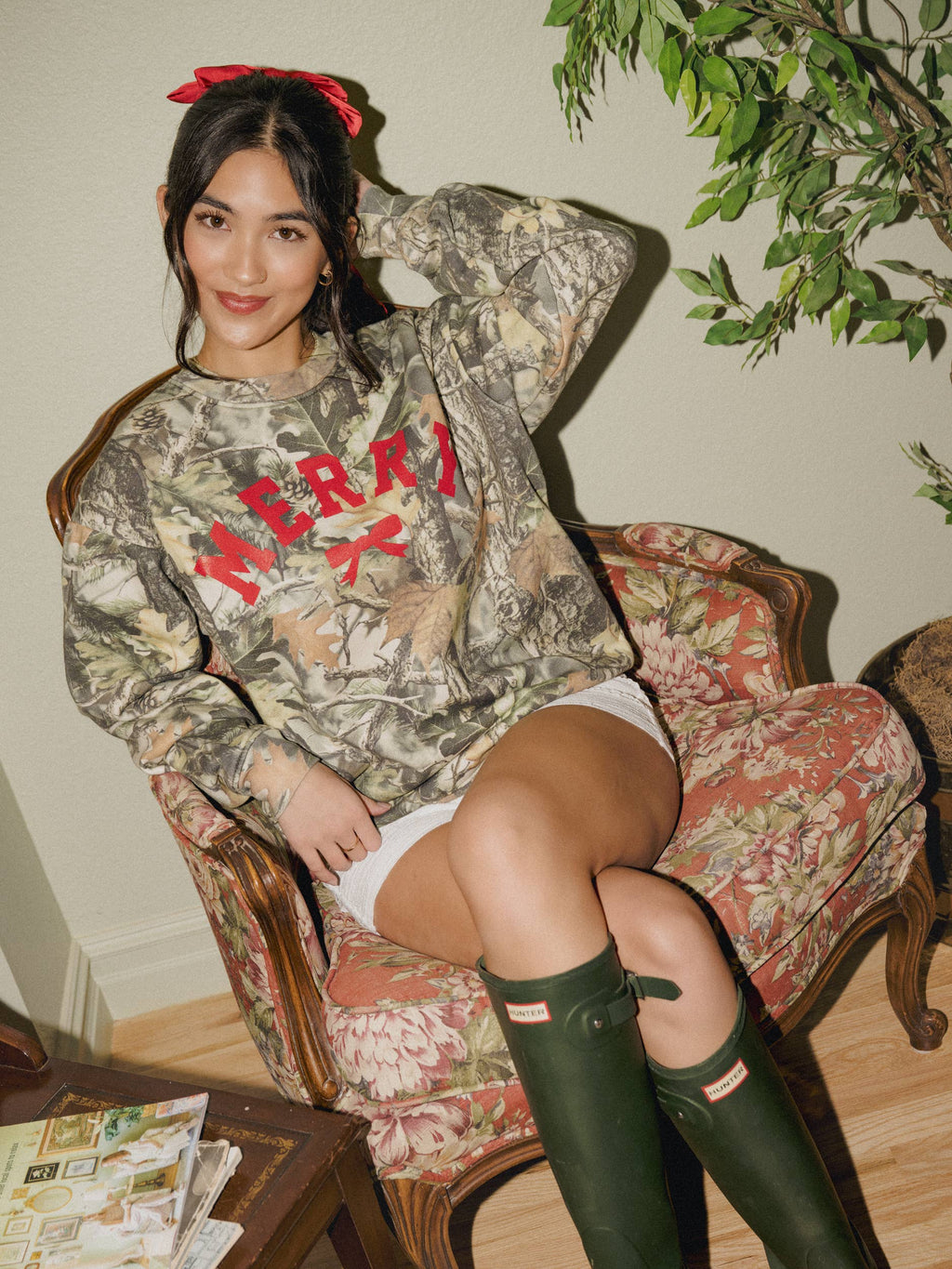 Merry Bow Holiday Christmas Camo Sweatshirt