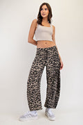 Leopard Print Barrel Jeans
