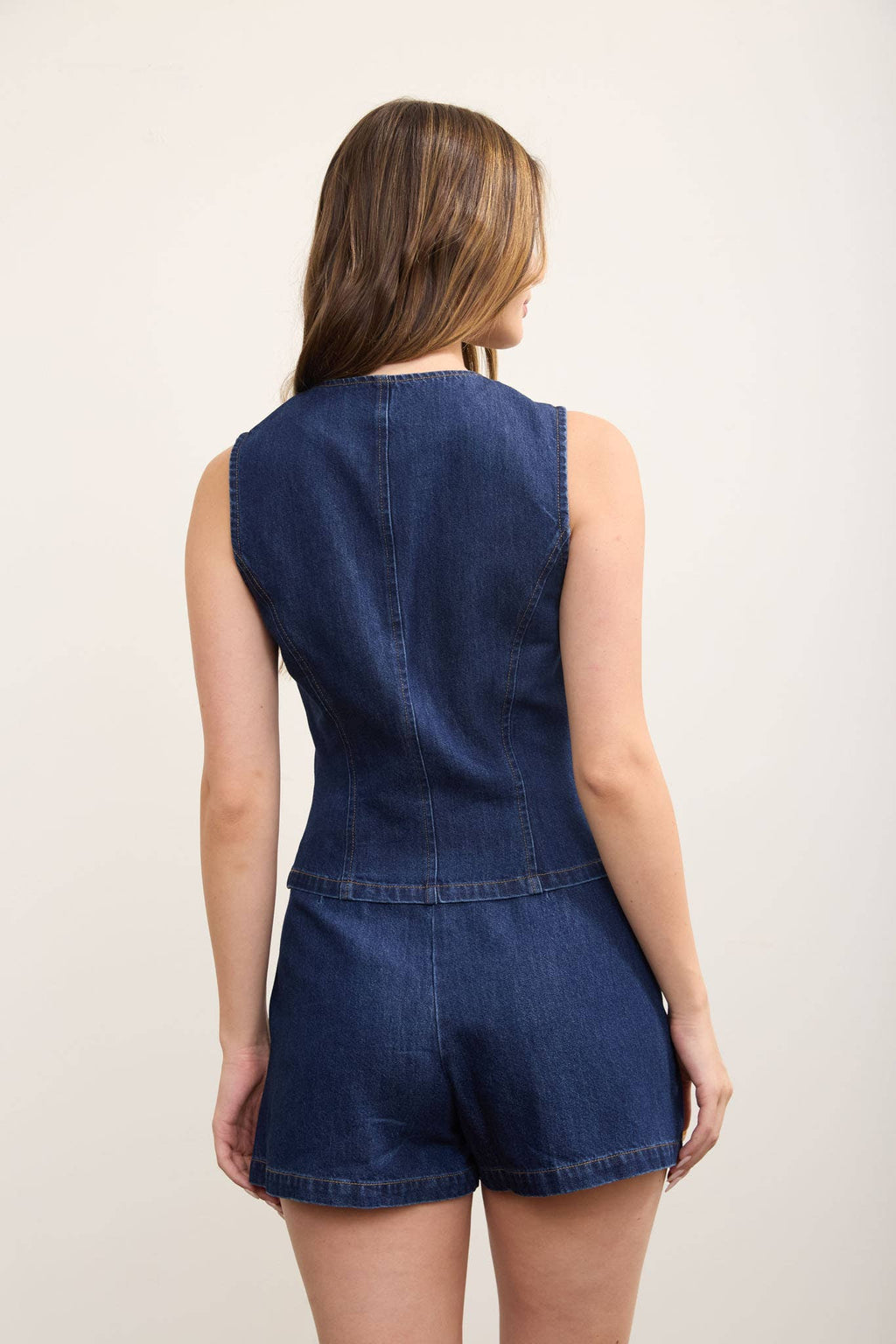PRE-SALE Gold Button Side Slit Denim Mini Skort