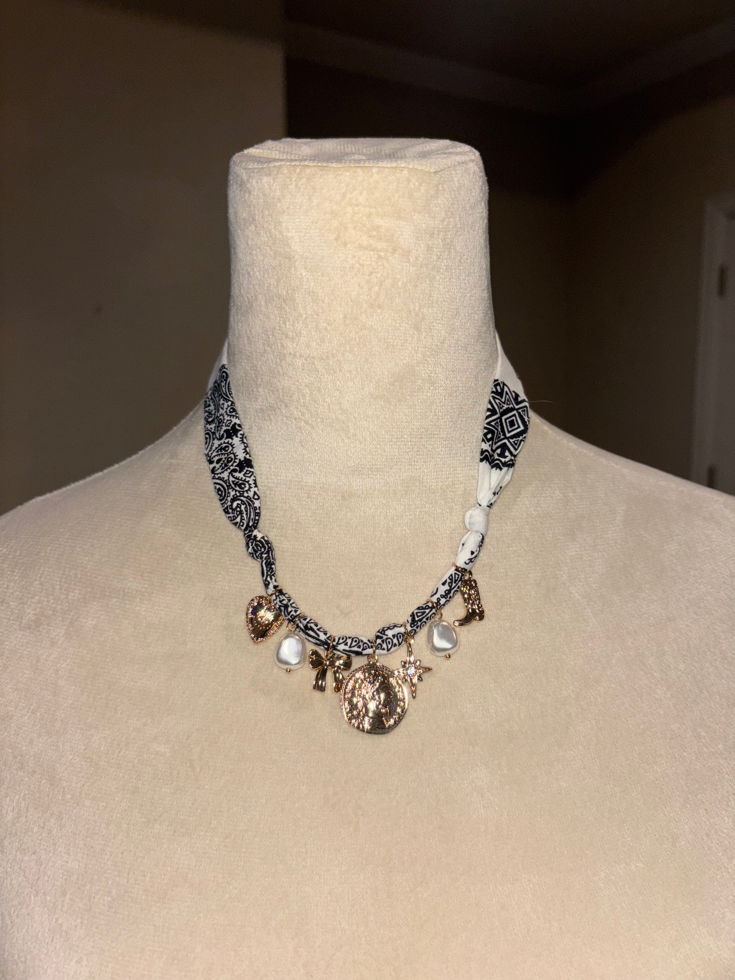 White Bandana Charm Necklace