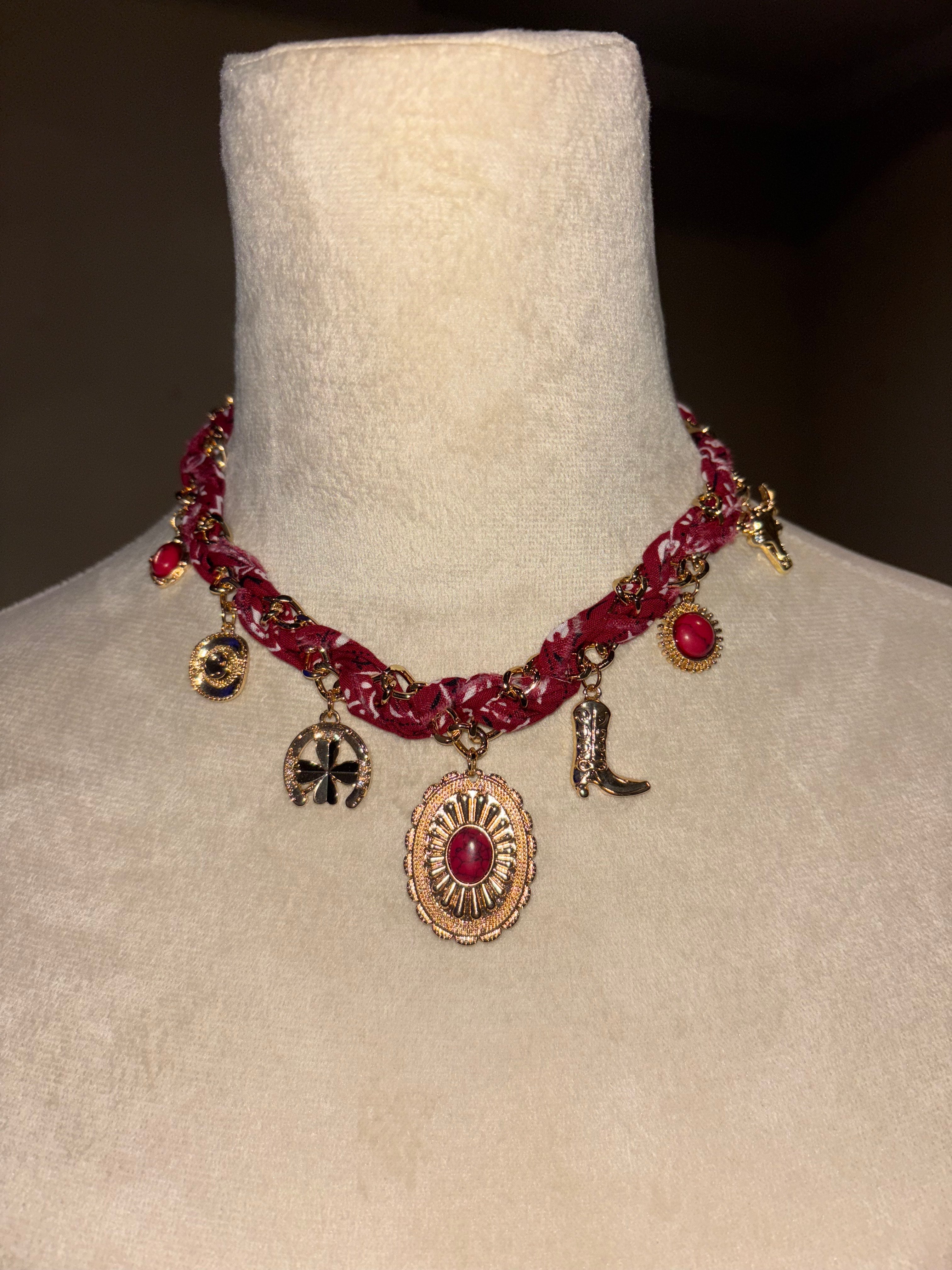Maroon Bandana Charm Necklace