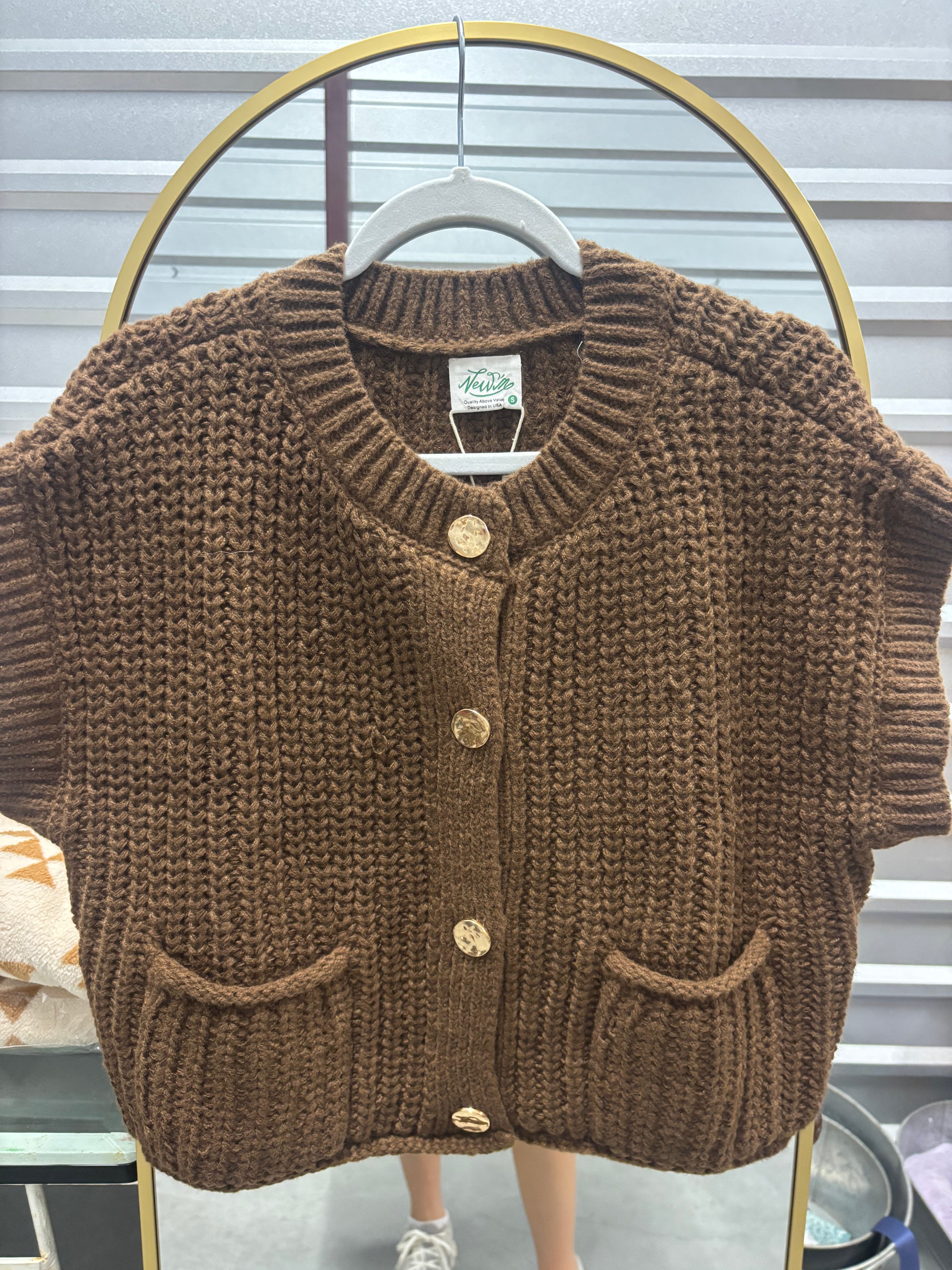 Brown Short Sleeve Sweater