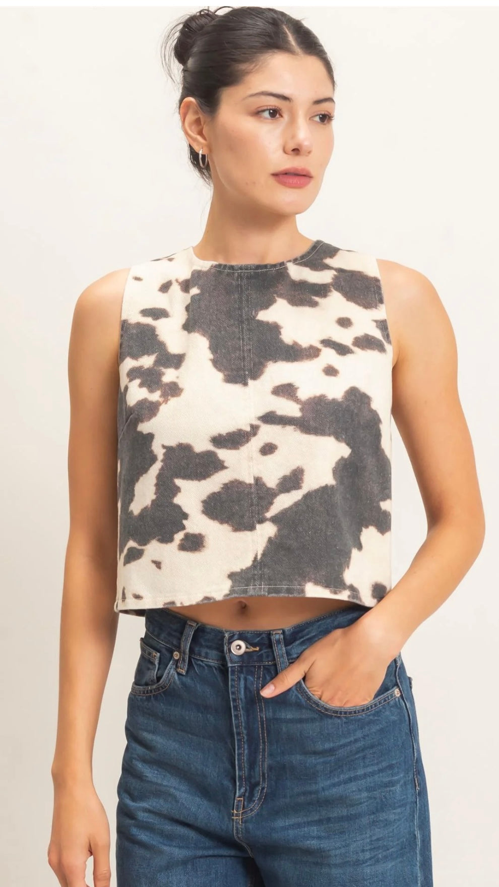 Cow Print Denim Top
