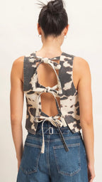Cow Print Denim Top