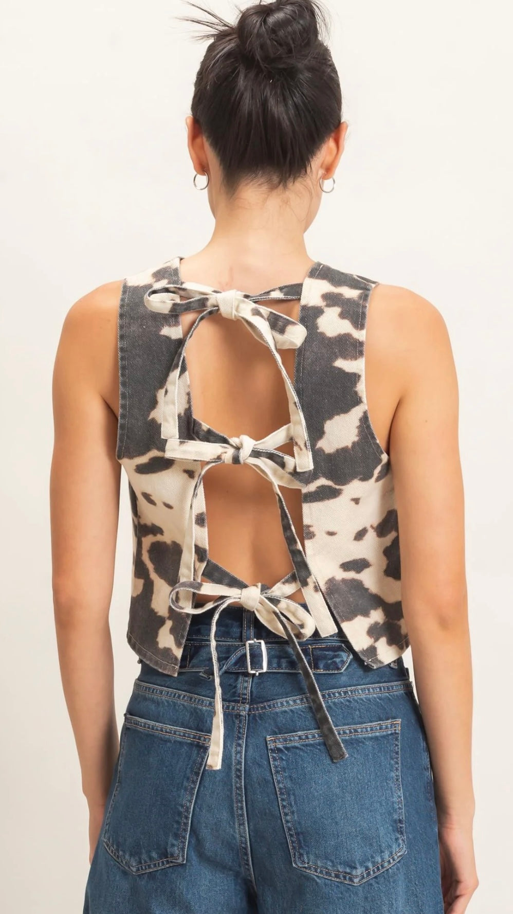 Cow Print Denim Top