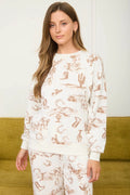 Western Print Long Sleeve Crew Neck