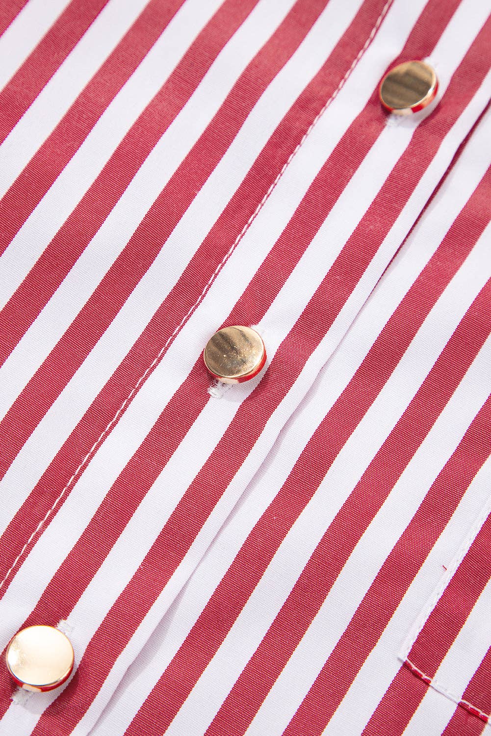 Red Stripe Patched Pocket Side Slit Loose Shirt