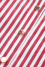 Red Stripe Patched Pocket Side Slit Loose Shirt